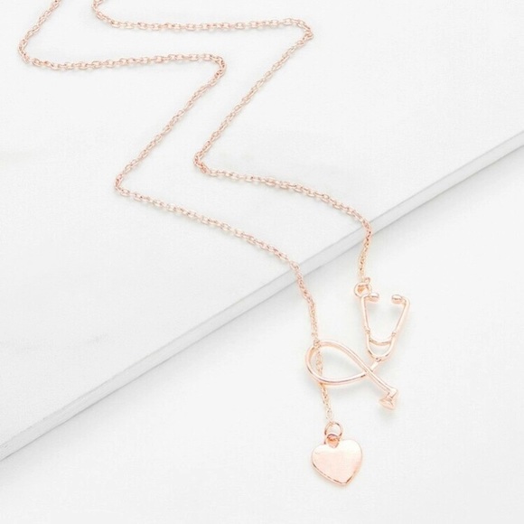 Rose Gold Heart & Stethoscope Necklace - Picture 2 of 5